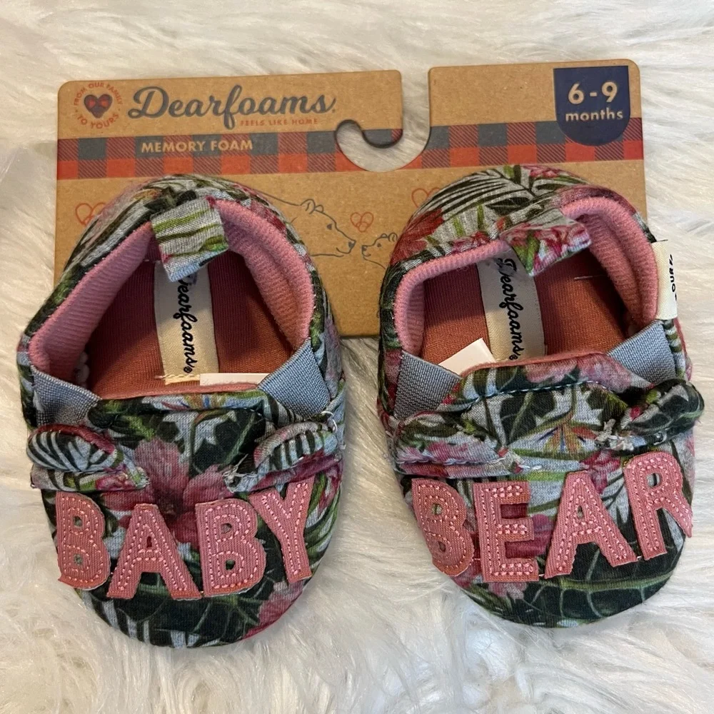 Baby Bear Dearfoams Infant Slippers 6-9 months pink multi memory foam new